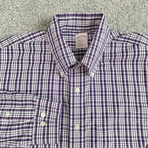 Brooks Brothers Non Iron Button Up Shirt Mens Supima Cotton Purple Size XL